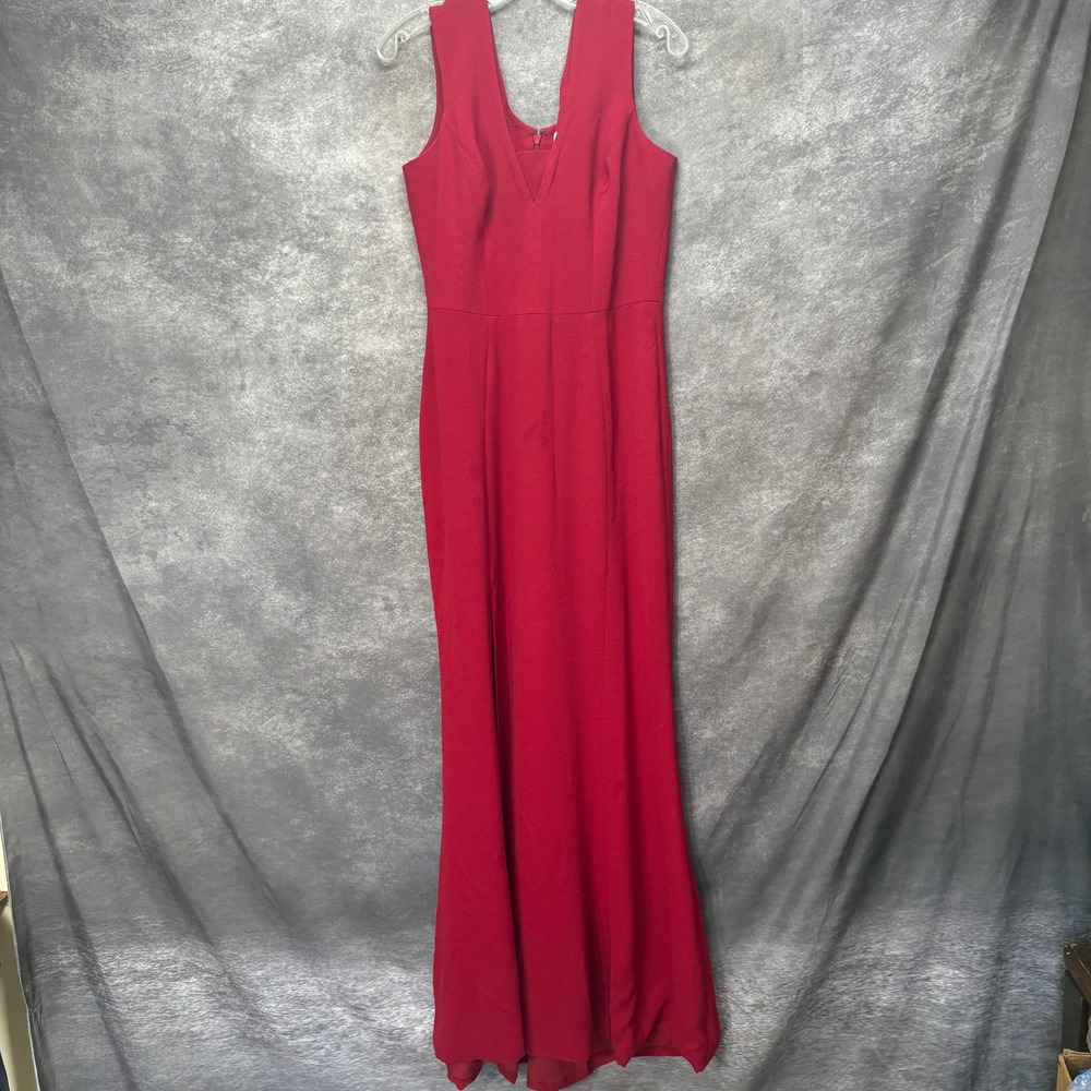 Dress The Population Sandra Garnet V-Neck Sleeveless Maxi Gown Size L Thigh Slit